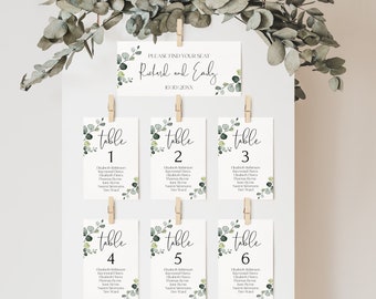 MINIMALIST Seating Chart Template | Eucalyptus Greenery Printable Wedding Seating Plan | Hanging Seating Board | Table Seating Poster | EVA