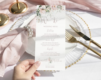 Blush Pink Floral Wedding Menu Template (Digital Download) ROSE LE270