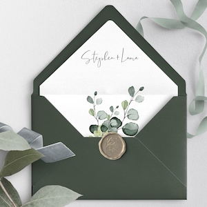 MINIMALIST green Envelope Liner Template | Printable Greenery Wedding Liner for envelope | Modern Minimalist Wedding Liner | EVA BP100