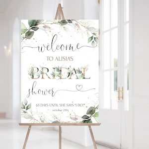 Sage Green Bridal Shower Welcome Sign, Green Printable Bridal Shower Sign, Eucalyptus Shower Welcome Board, Editable Template ROYALTY LE410