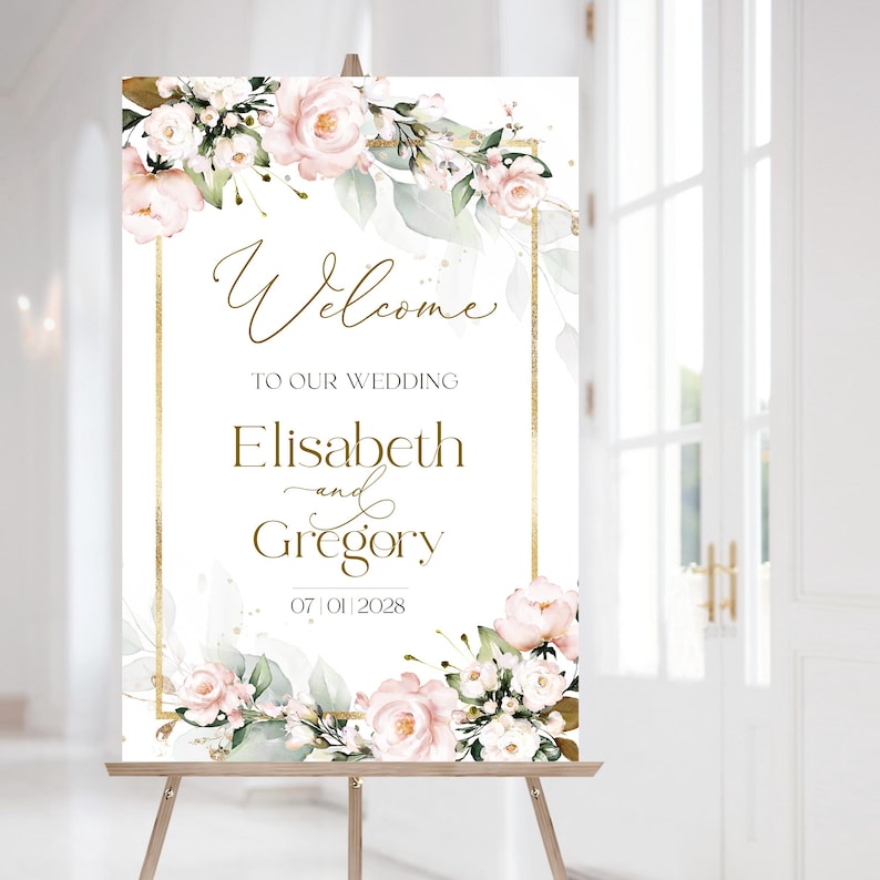 Blush Pink Wedding Welcome Sign Template: Editable Printable Poster ...
