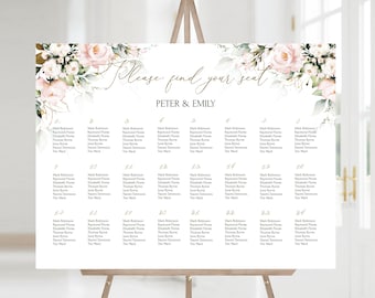 ROSE - Editable Seating Chart Template, Blush Pink Seating Plan Download , Printable Blush Pink Flowers Wedding Seating Chart