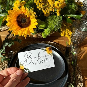 Modello per segnaposto per matrimonio GIRASOLE / Scarica il biglietto da visita rustico / Biglietti da visita modificabili e stampabili / Biglietto da tavolo piegato a tenda