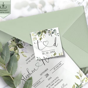 May include: A wedding invitation with a green and white floral design. The invitation includes the names "Stephen and " and the date "September 28, 20XX". A separate card with a green and white floral design says "ted" with a heart and the date "10.10.20XX".