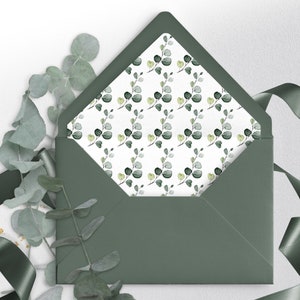 Green Envelope Liner Template | Greenery Eucalyptus Printable Envelope Liners | Eucalyptus & Green Leaf Design | EVA BP100