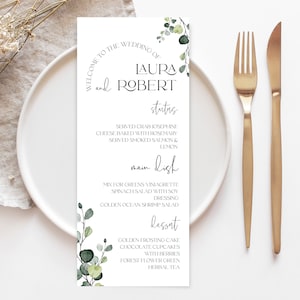 Modern Wedding Menu Template | Printable Minimalist Menu Card | Editable Greenery Dinner Menu | Minimalist Wedding Menu Card | EVA BP100