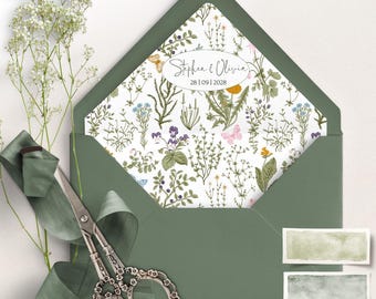 Wildflower Envelope Liner Template, Rustic Watercolor Wedding Bridal Shower (Digital Download)