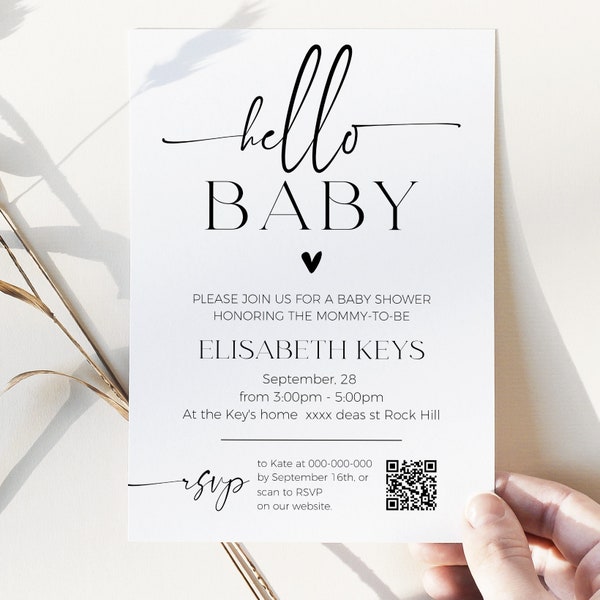 MINIMALIST Baby Shower Invitation and Rsvp Template | Printable Modern Baby Shower Invite with OR code | Editable