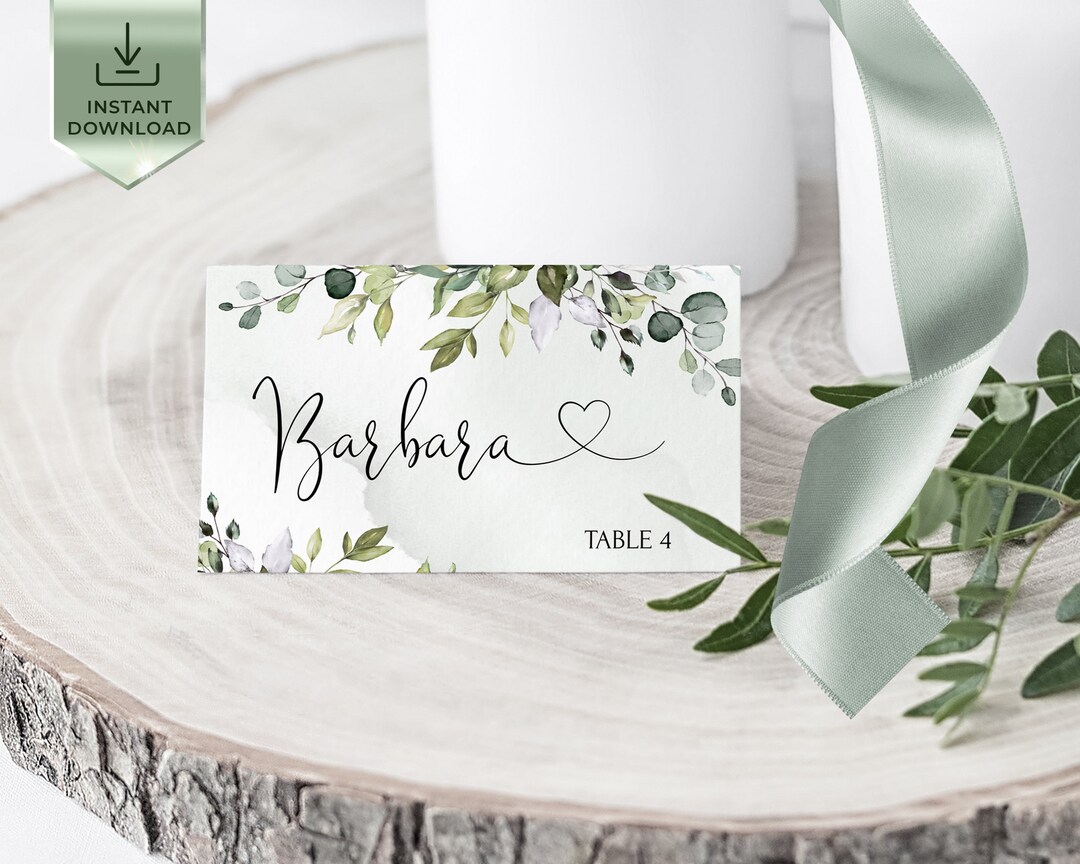 Greenery Place Card Template Eucalyptus Printable Wedding Table Card