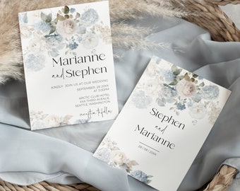 Dusty Blue Floral Wedding Invitation Template (Printable Download)