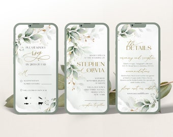 Eucalyptus Wedding Invitation Set: Green & Gold, Electronic Invite (Digital) GRACE | LE220