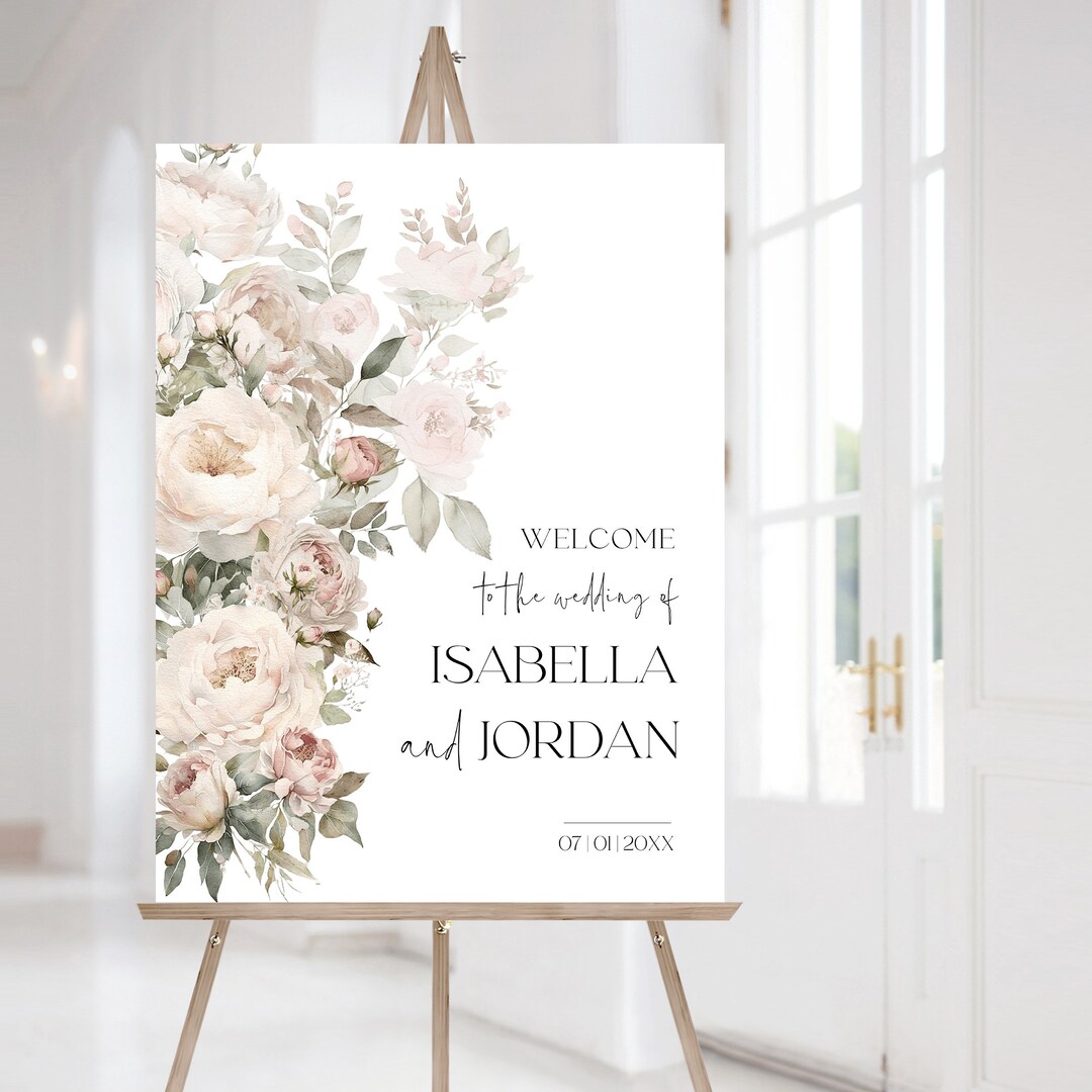 Dusty Pink Floral Wedding Welcome Sign Template (printable) - Etsy