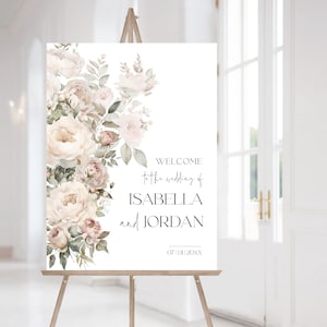 Sjabloon oudroze bloemen bruiloft welkomstbord (afdrukbaar)