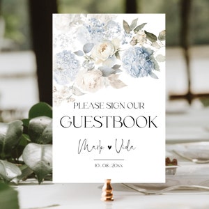 DUSTY BLUE GuestBook Sign Template | Soft Blue Wedding Guest Book Sign | Please Sign Our Guest book, Pastel Blue Wedding Signage SKY | LE100