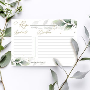 Sage Greenery Recipe Card Template: Editable Eucalyptus (Printable)