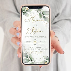 green gold wedding mobile invitation template
