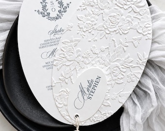 Luxury Wedding Oval Menu Handmade Cotton paper Embossing, Calligraphy