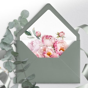 PEONY Envelope Liner Template | Peonies Printable Liner envelope | Elegant Peonies Wedding Stationery | Floral Pink Wedding Envelope Liner
