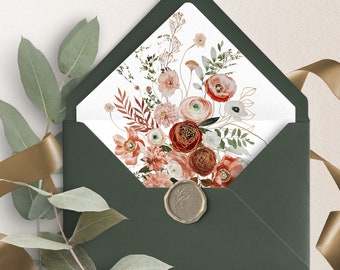 Burgundy Floral Envelope Liner: Autumn Wedding Template (Printable)