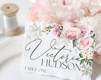 Blush Pink Floral Platzkartenvorlage: Bearbeitbarer Hochzeitssitzplatz (Digitaler Download)