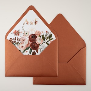 Terracotta Printed Wedding Envelope, Marsala Bloom flower Envelope For Invitation, Handmade Envelope Liner, Wedding Envelope Floral Liner