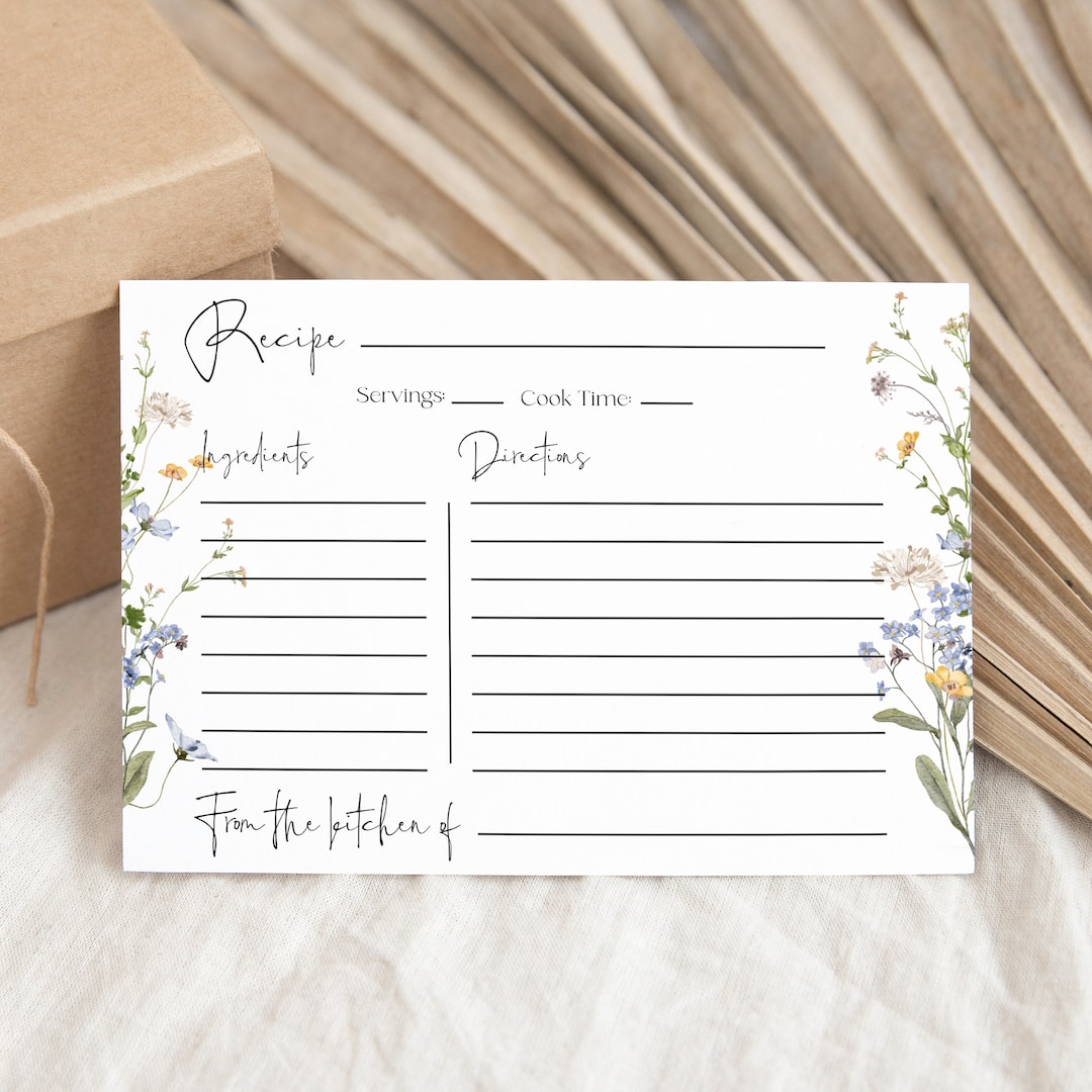 Wildflower Recipe Card Template: Rustic Floral Design (editable ...