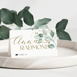 de marque de marque vert et or | Carte de table de mariage imprimable eucalyptus | Cartes de visite imprimables vert sauge | Carte Avery 5302| VESNA