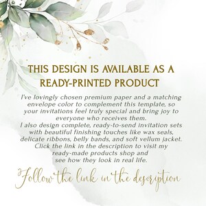 May include: A digital design with text that reads "THIS DESIGN IS AVAILABLE AS A READY-PRINTED PRODUCT". The text is in a gold color, with a watercolor background and floral accents. The text also says "Follow the link in the description".