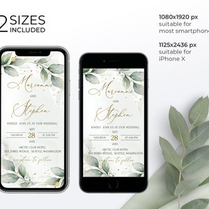 Greenery Wedding Digital Invitation Template | Eucalyptus Wedding Text Sms Invite | Editable Wedding Electronic Invitation | GRACE