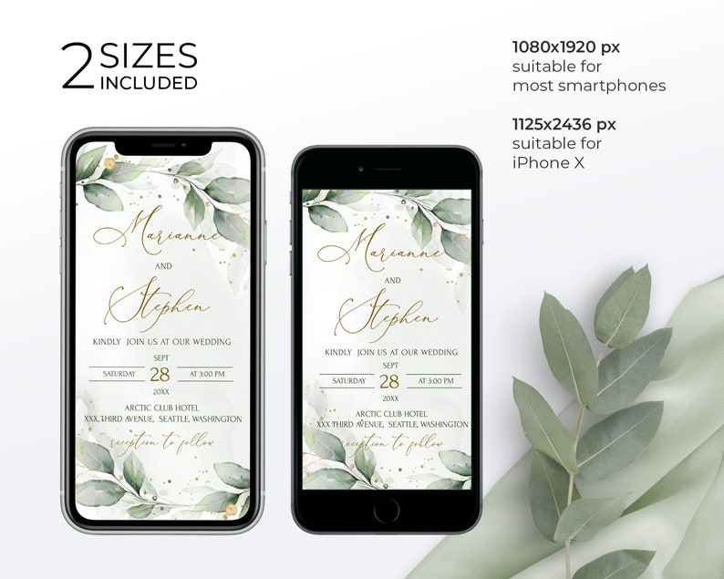 Greenery Wedding Digital Invitation Template | Eucalyptus Wedding Text Sms Invite | Editable Wedding Electronic Invitation | GRACE