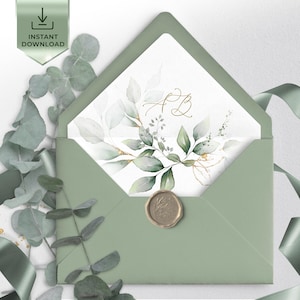Sage Green Envelope Liner Template, Printable Greenery Eucalyptus Liner envelope, Elegant Wedding Stationery, Wedding Liner GRACE | LE220