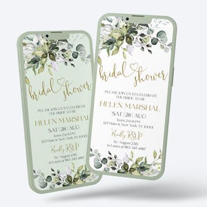 Green Bridal Shower Electronic Invitation | Bridal Shower Mobile Invite | Digital Invitation | Eucalyptus Bridal Shower invite HEART | LE170