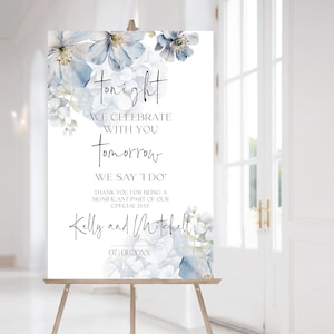 BLUE Wedding Rehearsal Dinner Sign Template, Printable Blue Night Before Welcome Poster, Wedding Rehearsal Dinner Welcome sign SKY | LE100