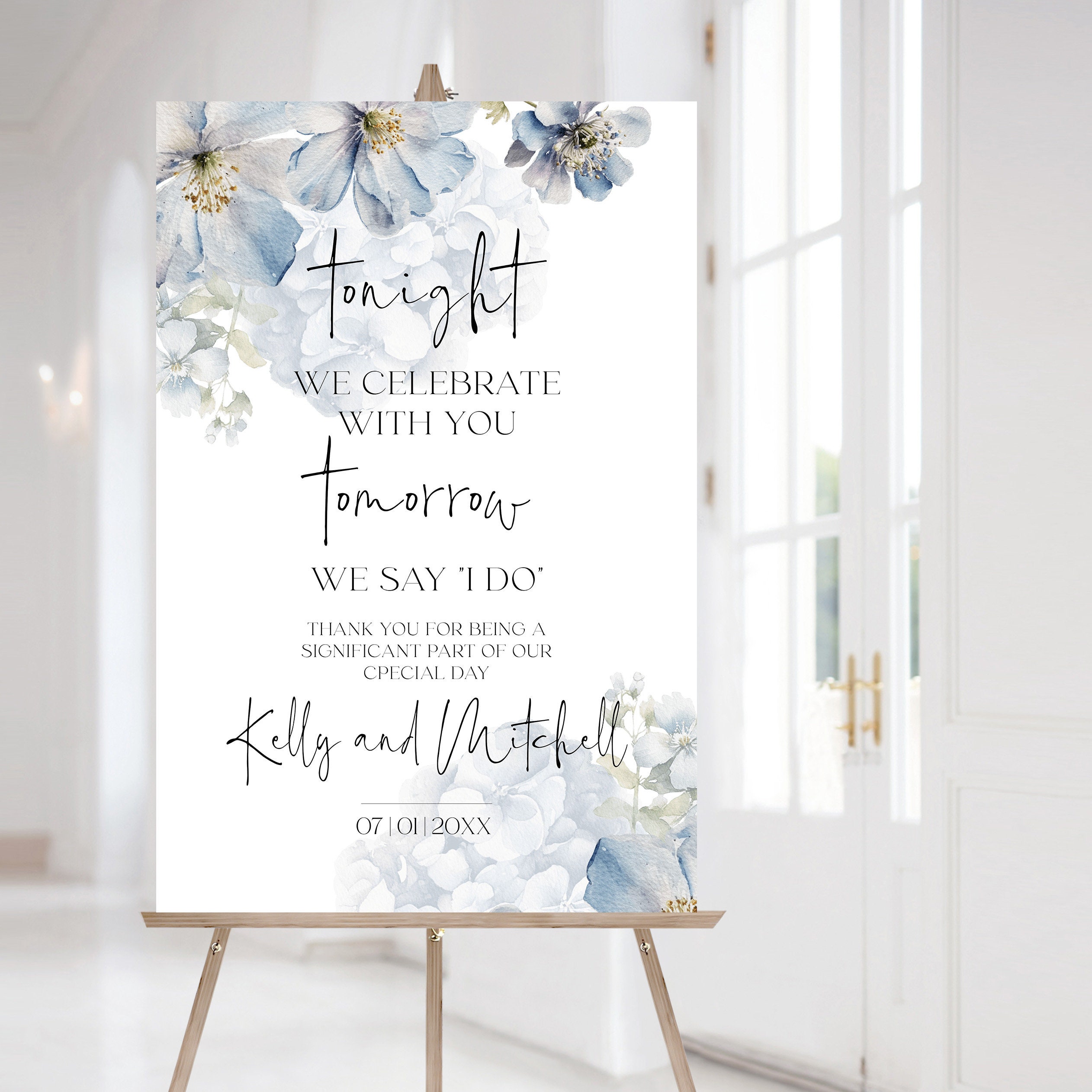 BLUE Wedding Rehearsal Dinner Sign Template, Printable Blue Night Before Welcome Poster, Wedding Rehearsal Dinner Welcome sign SKY | LE100