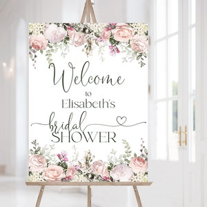 Blush Pink Bridal Shower Welcome Sign, Editable Tea Rose Bridal Shower Welcome Poster, Garden Rose Printable Bridal Welcome Board | LE200