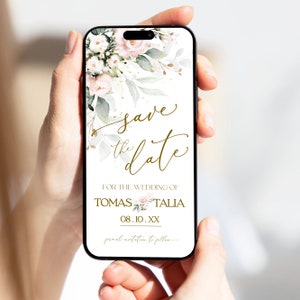 Blush Pink Digital Save the Date | Rosa Rose bearbeitbar Speichern Sie das Datum | Bloom Roses Elektronisches Sparen Sie unser Datum | Bearbeitbare Vorlage | ROSIE LE350