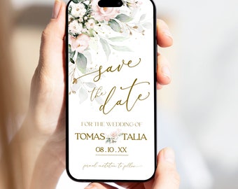 Blush Pink Rose Save the Date: bewerkbare digitale sjabloon
