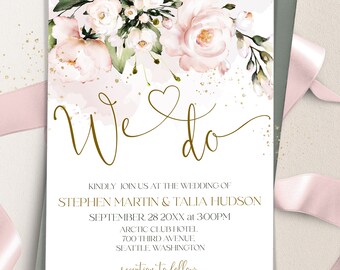 Soft Pink Floral Wedding Invitation Template (Digital Download)