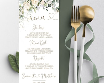 Modèle de menu de mariage IVOIRE | imprimable de menu de fleurs crémeuses | Menu de mariage modifiable moderne | MIA | LE150