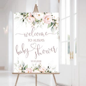 Blush Pink Baby Shower Welcome Sign Template, Editable Blush Pink Welcome Sign, Printable Wedding Welcome Poster, Welcome Board ROSE LE270