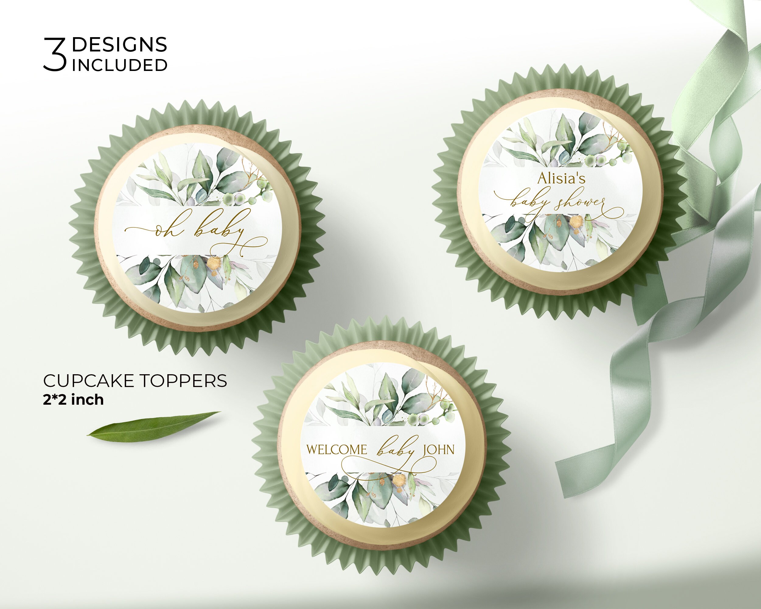Greenery Cupcake Toppers Template, Printable Greenery Gold Cupcake ...