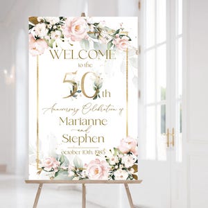 50th Wedding Anniversary Welcome Sign Template, Golden Anniversary Sign Printable, 50 Year Anniversary Welcome Sign Party Decor ROSIE LE350