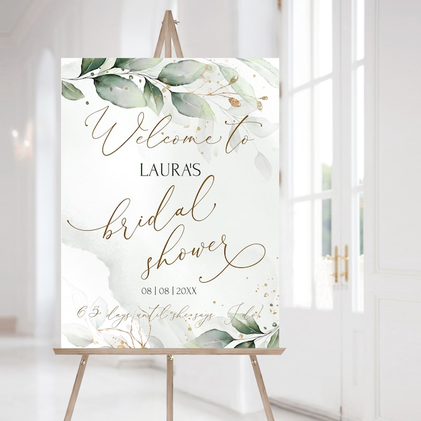 Bridal Shower Welcome Sign Template, Printable Greenery Bridal Shower Sign, Editable Eucalyptus Bridal Shower Welcome Poster | GRACE