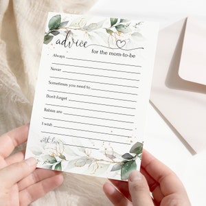 Modèle de carte de sages conseils pour la future maman, carte de conseils modifiable pour une fête prénatale, eucalyptus imprimable, modèle, verdure, bricolage ROYALTY LE410