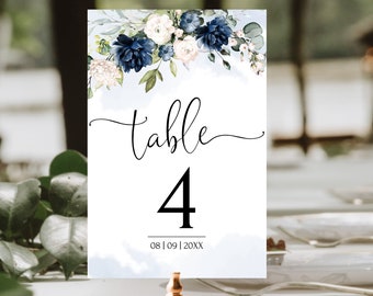 Blaue Tischnummern Vorlage, druckbare blau marine Tischnummern, blaue & zartrosa Blumen bearbeitbare Hochzeit Tischnummern | OTTO