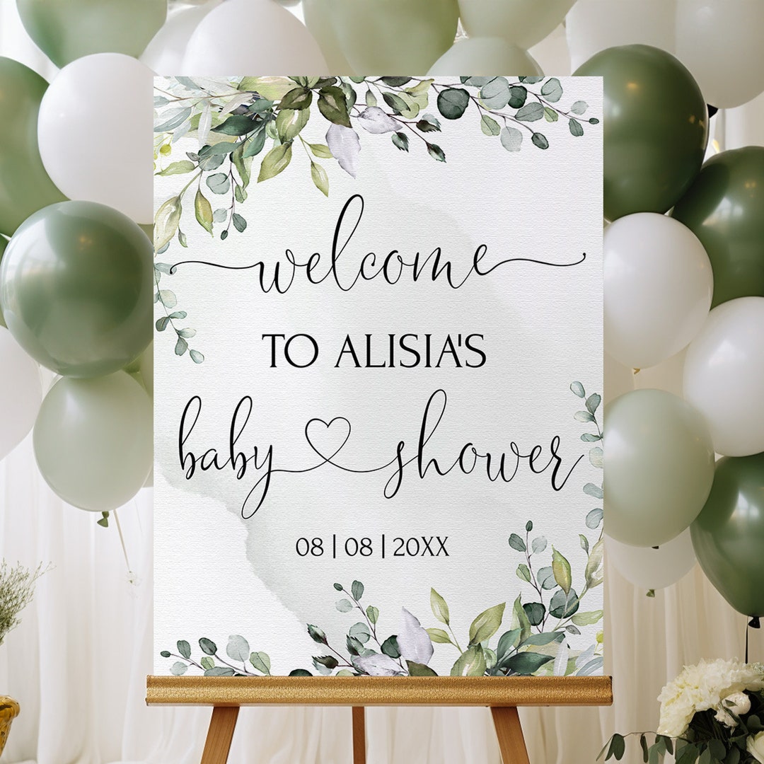 Eucalyptus Baby Shower Welcome Sign Template, Printable Boy Greenery ...