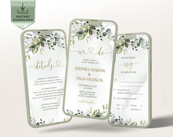 Greenery Gold Wedding Invitation Template: Eucalyptus Electronic Invite (Digital Download)