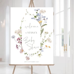 Baby Shower Wildflowers Welcome Sign | Baby in bloom Printable Baby Shower Sign | Pink Blue Flower Baby shower Poster | Floral Welcome Board