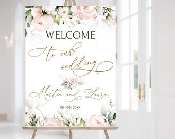 ROSIE - Wedding Welcome Sign Template, Editable Blush Pink Welcome Sign Download, Printable Wedding Welcome Poster, Soft Pink Welcome Board