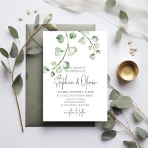 Eucalyptus Wedding Invitation Template | Greenery Wedding Invite | Minimalist Wedding Invite | Modern Instant Download | Freyja